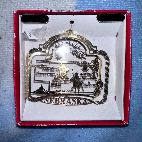 NOS Vintage Nation’s Treasure Genuine 24K Gold Flashed Brass Ornament Nebraska - Picture 1 of 4